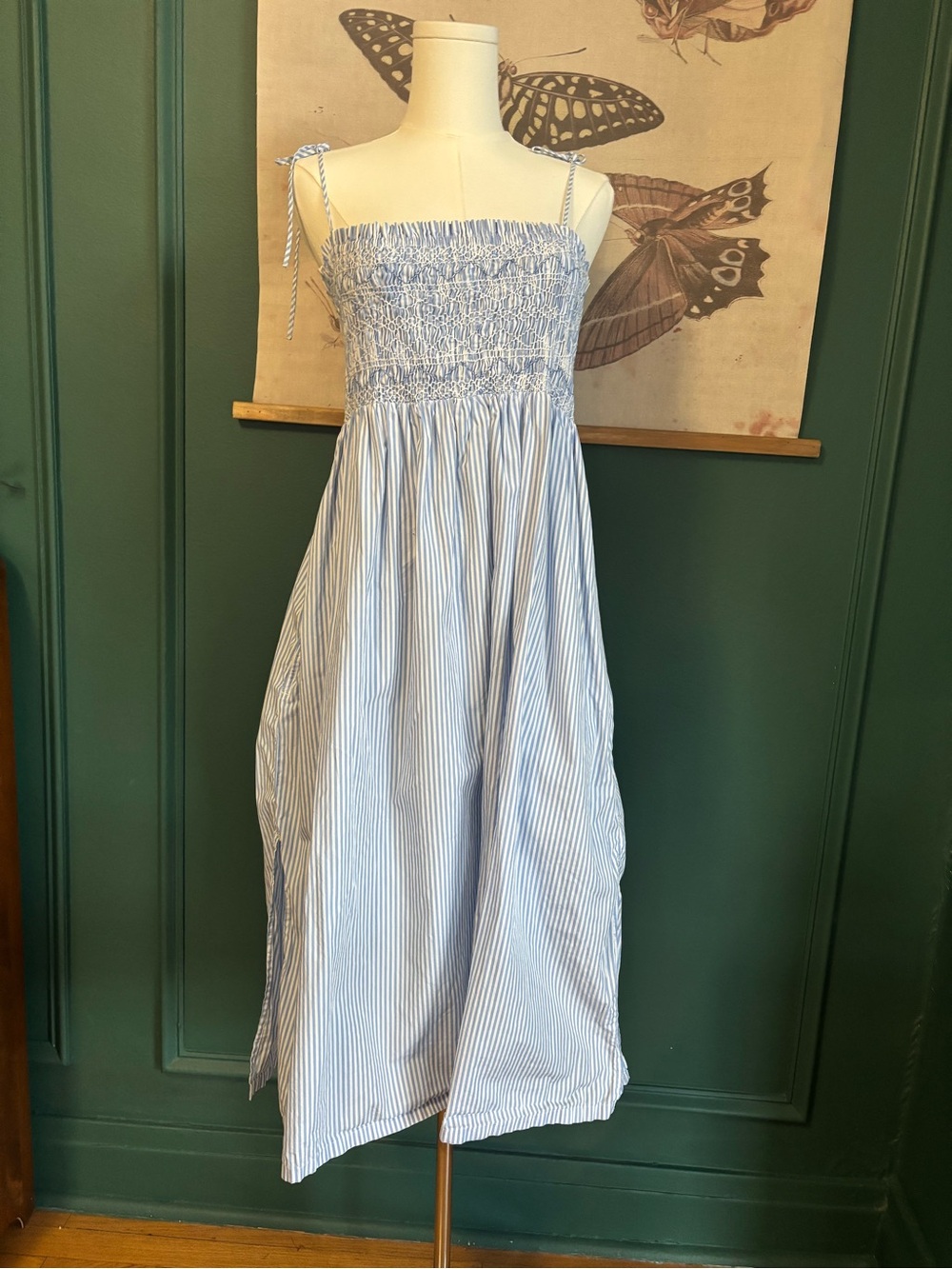 J. Crew Light Blue Striped Smocked Sundress size M